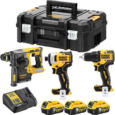 Kit batteries DeWALT 3 pièces perceuse visseuse, visseuse a percussion et marteau perforateur