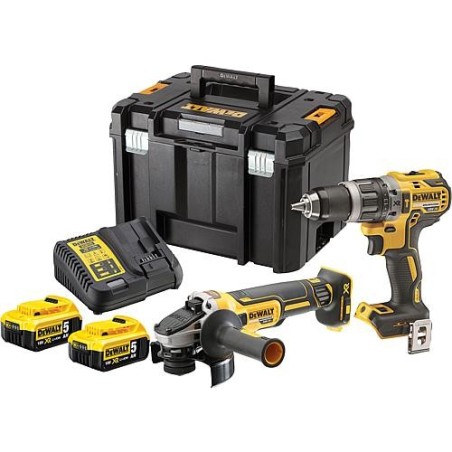 Kit batterie DeWALT 2 pièces perceuse à percussion, meuleuse d'angle, 2x 5,0 Ah et chargeur