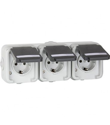 Prise de courant en saillie triple PEHA IP44,schuko, marquage horizontal, D 6633 WAB NA