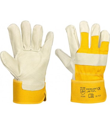 Gants de travail cuir de porc refendu taille 10,5 - revers+manchette tissu