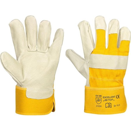 Gants de travail cuir de porc refendu taille 10,5 - revers+manchette tissu