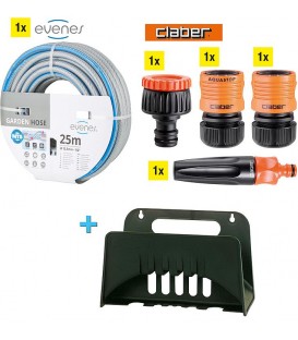 Kit Tuyau de jardin Evenes/Claber 1/2"m dont tuyau d'arrosage, robinet/raccord, buse