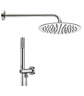 Kit promotion douche : tete de douche ronde, Ø 250mm, inox, avec tube mural 300mm, douchette, flex.