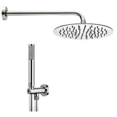 Kit promotion douche : tete de douche ronde, Ø 250mm, inox, avec tube mural 300mm, douchette, flex.