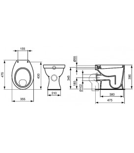 WC plat Eurovit lxPxH :  355x475x390 mm sortie horizontale ext.