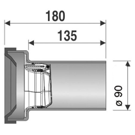 Pipe WC en PE droit + barrage anti-rats,montage encastré,DN 90