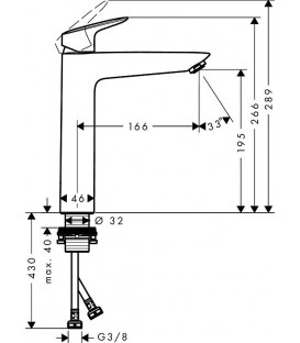 Mitigeur vasque Hansgrohe 190 Logis, sans robinetterie d'écoulement, chrome