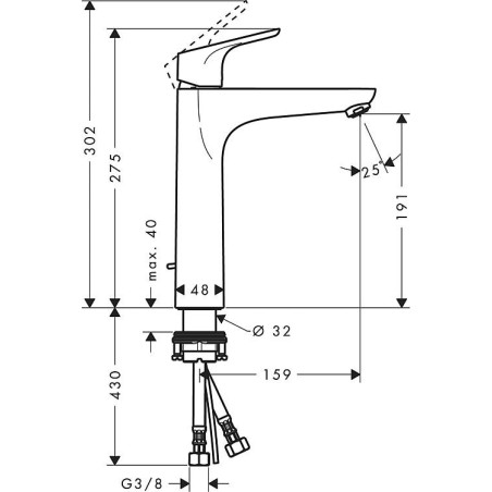 Mitigeur vasqhe Hansgrohe 190 Focus, avec robinetterie d'écoulement, chrome