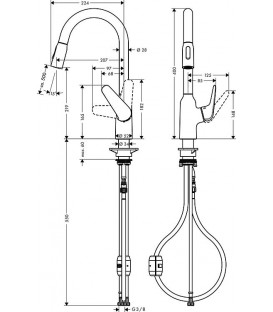 Mitigeur d'évier Hansgrohe 220 Focus M42, avec douchette de vaisselle extract., pivotant