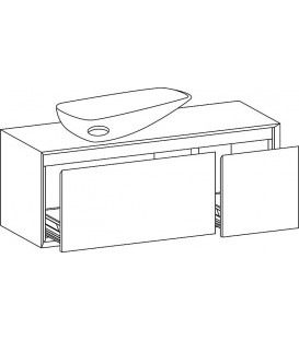 Meuble  vasque ceramique, EKIRA 2 tiroirs blanc brillant, tablette verre en blanc  1090 546 460mm