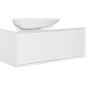 Meuble  vasque ceramique, EKIRA 2 tiroirs blanc brillant, tablette verre en blanc  1090 546 460mm