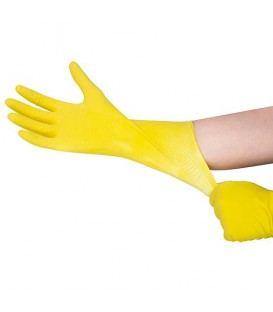 Gants de nettoyage Latex, convient pour les aliments, L 30 cm de long, jaune / 12 paires