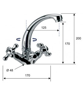 Melangeur de lavabo 2 poignées (RETRO) - avec garniture d'ecoulement saillie 125 mm - chromé