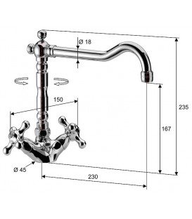 Melangeur de lavabo surélevé (RETRO) 2 poignées saillie 230 mm - chromé