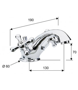 Melangeur de lavabo 2 poignées (RETRO) avec garniture écoulement saillie 130 mm - chromé