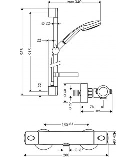 Colonne de douche Croma 100 Multi Combi 0,90 m, DN15 Croma 100 Multi et thermostat Ecostat