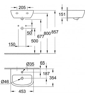 Lavabo lave-mains Grohe Bau, céramique l x H x P : 454 x 151 x 354 m, céramique, blanc