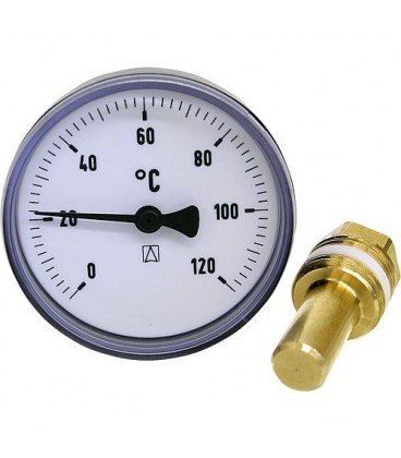 Thermomètre à aiguille bimétal 0-120°C diam 63 mm, corps en plastique PL 2031 - lg sonde 40 mm
