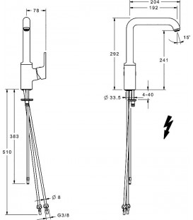 Mitigeur d'évier Hansaprimo ND tube CU chrome, bec orientable saillie 192 mm