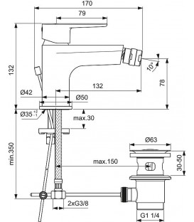 Mitigeur bidet Ideal Standard Cerafine O, saillie de 132 mm, chromé