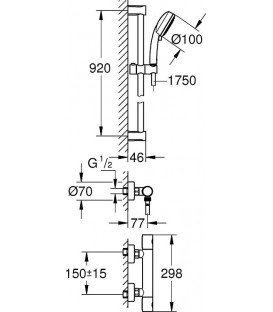 Kit de thermostatique de douche Grohe Grohtherm 800 C avec barre de douche 900 mm, douchette manuelle Ø 100