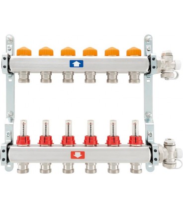 Collecteur de circuit de chauffage itap 918 CB Eclipse, DN25 (1") en acier inoxydable, 13 circuits de chauffage, avec débitmètre