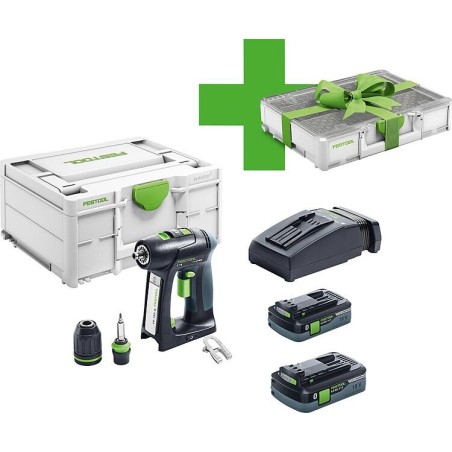 Perceuse visseuse sans fil Festool 18V C 18 HPC 4,0 I-Pl avec 2x 4,0 Ah batteries et chargeur systainer inclus