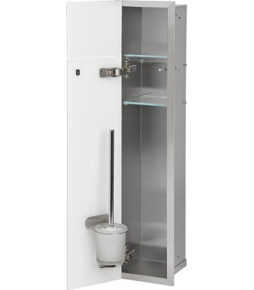 Niche à encastrer pour WC acier brossé Flat 800 1 porte vitrée blanche à gauche