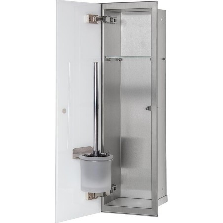 Niche à encastrer pour WC acier inoxydable complète Zero 600 1 porte vitrée blanche à gauche