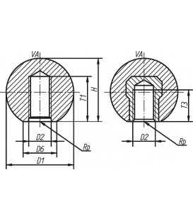Poignee spherique avec filetage plastique Filetagefemelle M 10 Forme C D 32 mm