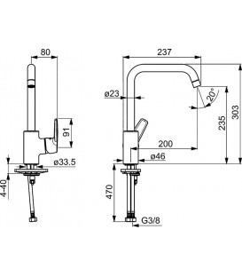 Mitigeur d'évier Hansapolo saillie 203 mm commande latérale, orientable chrome