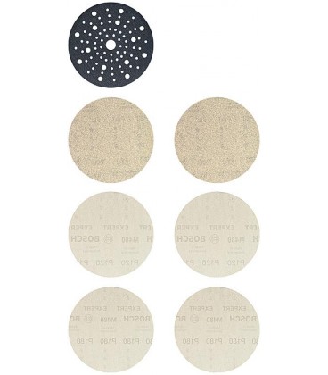 Set de meules abrasives à filet BOSCH® EXPERT M480 Ø 150 mm, grain 2x80, 2x120, 2x 180 et 1x support de protection