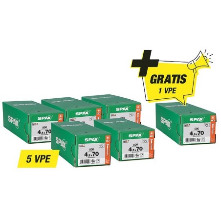 Offre promotionnelle Spax vis à tête fraisée - composée de : 5 x 94 072 44 + 1 x 94 072 44 gratuit