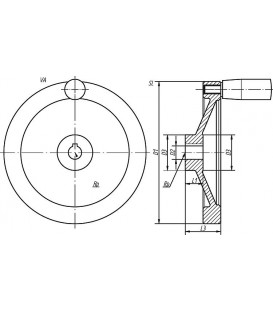 Volant a disque DRM 200 x 20 aluminium, avec poignee et denture