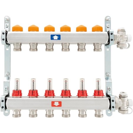 Collecteur de circuit de chauffage itap 918 CB Eclipse, DN25 (1") en acier inoxydable, 4 circuits de chauffage, avec débitmètre