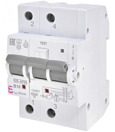 Interrupteurs de protection incendie ETI KZS-AFDD 3M2p, 2 pôles, type A, B16 / 0,03A, instantané, REG
