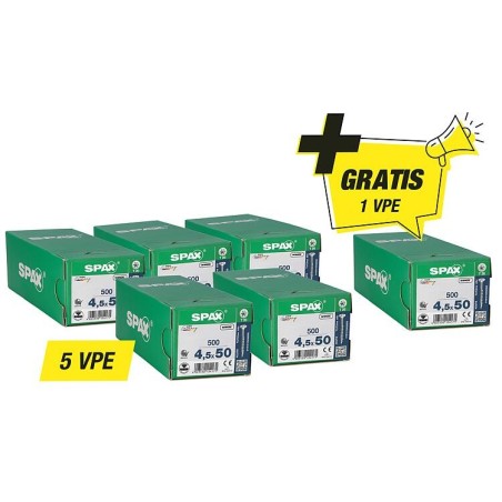 Offre promotionnelle Spax vis à tête fraisée - composée de : 5 x 94 072 42 + 1 x 94 072 42 gratuit