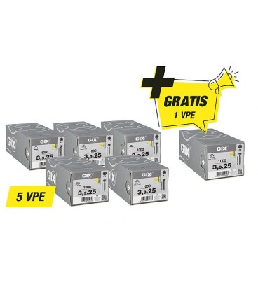 Vis à fixation rapide Spax, offre promotionnelle GIX A - composée de : 5 x 94 080 61 + 1 x 94 080 61 gratuit