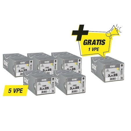 Vis à fixation rapide Spax, offre promotionnelle GIX A - composée de : 5 x 94 080 61 + 1 x 94 080 61 gratuit