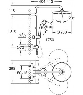 Colonne de douche Grohe Tempesta Cosmopolitan 250, avec mitigeur thermostatique, chromé