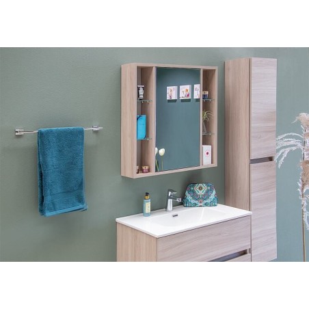 Armoire à glace Lucky avec côtés ouverts et 1 porte, avec E-Box, chêne Nabucco, 740x750x160mm