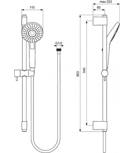 Kit de douche Idealrain Evo 600mm, douchette 3 fonctions, Ø 110 mm