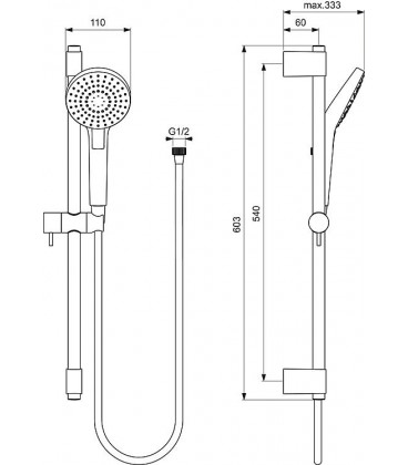 Kit de douche Idealrain Evo 600mm, douchette 3 fonctions, Ø 110 mm