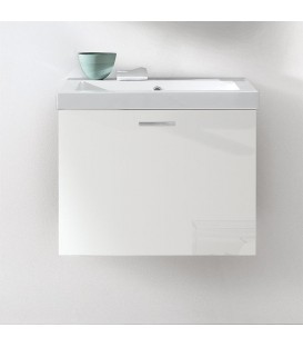 Meuble sous- vasque + vasque en fonte minérale EKRY blanc brillant 1 tiroir 610x550x510mm