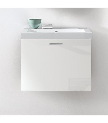 Meuble sous- vasque + vasque en fonte minérale EKRY blanc brillant 1 tiroir 610x550x510mm