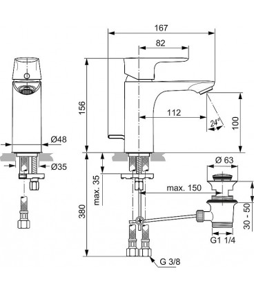 Mitigeur lavabo Ideal Standard Connect Air, saillie 112 mm, chromé