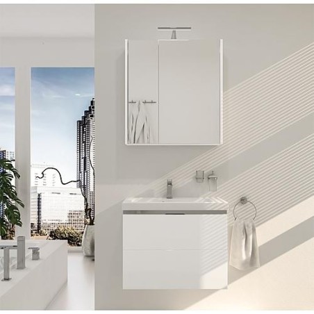 Ensemble de meubles de salle de bains EOLA blanc brillant largeur 700mm 2 tiroirs