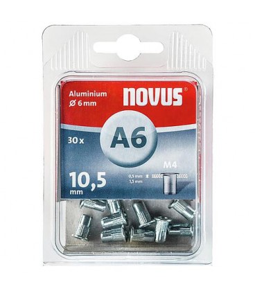 Ecrou à rivet type A6M4 alu 6 x 10,5 mm UE 30 pièces