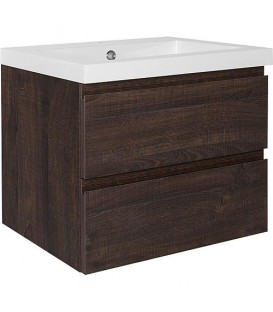 Meuble sous-vasque + vasque en fonte minérale ELAI décor chêne sherwood 2 tiroirs 610x550x510mm