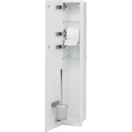 Niche murale WC 2 portes blanches en verre lxh: 180x975 mm butée gauche intérieur blanc